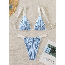 Triangle Bikini For Women 2 Piece Halter Bikini Sets Sexy High Cut Bathing Suit Side Tie Wave Textured Swimsuits (Option: M)